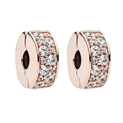 Annmors S925 Clip Spacer Safety Chain Stopper Charms for Pandora, Gift Mom Daughter Friend Sister Wife Grandma Girlfriend Fmaily On Christmas Mothers Valentines Halloween Graduation - color: B03-2pcs Rose Gold Clear Pavé Clip Charms