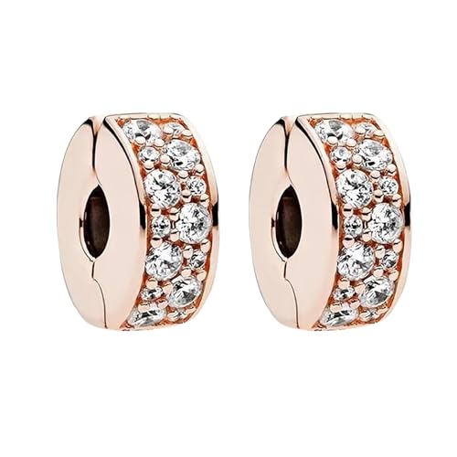 Annmors S925 Clip Spacer Safety Chain Stopper Charms for Pandora, Gift Mom Daughter Friend Sister Wife Grandma Girlfriend Fmaily On Christmas Mothers Valentines Halloween Graduation - color: B03-2pcs Rose Gold Clear Pavé Clip Charms