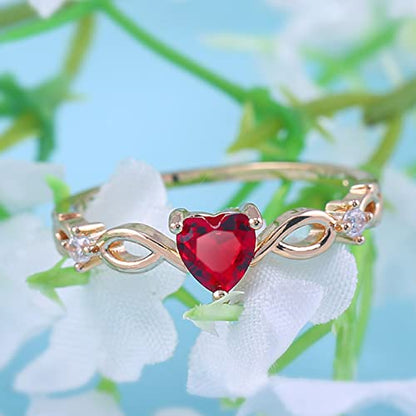 Women Heart Shaped Engagement Rings Inlaid Zircon Anniversary Rings Elegant Exquisite Wedding Jewelry (A-Red, 8) - color: A-red, size: 8