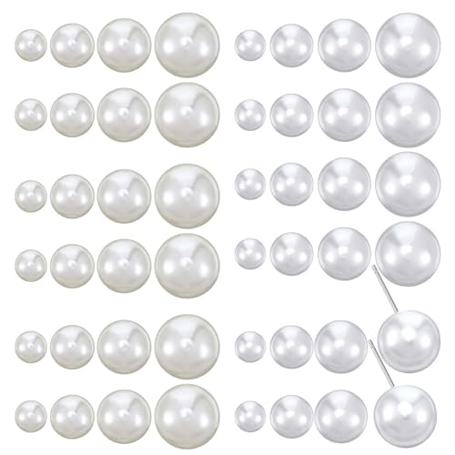24 Pairs Pearl Earring Set, Faux Pearl Stud Earrings Round Ball Pearls Stud Earring Lightweight Pearls Earrings for Women Daily Wear Wedding Birthday, 4 Mixed Sizes (White + Beige)