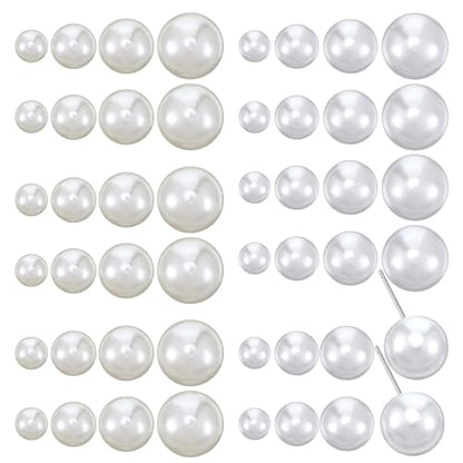 24 Pairs Pearl Earring Set, Faux Pearl Stud Earrings Round Ball Pearls Stud Earring Lightweight Pearls Earrings for Women Daily Wear Wedding Birthday, 4 Mixed Sizes (White + Beige)