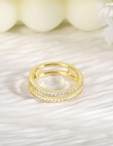 Mameloly Wedding Bands for Women Dainty CZ Cubic Zirconia Half Eternity Stackable Engagement Enhancer Guard Double Ring Size 4-12 - color: 14k Gold Plated