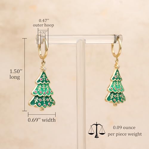 Sonateomber Gold Silver Small Hoop Dangle Earrings for Women, Trendy Dainty Rhinestone CZ Dangling Prom Wedding Leaf Flower Snowflake Butterfly Starfish Fashion Jewelry Gift - color: Green Tree