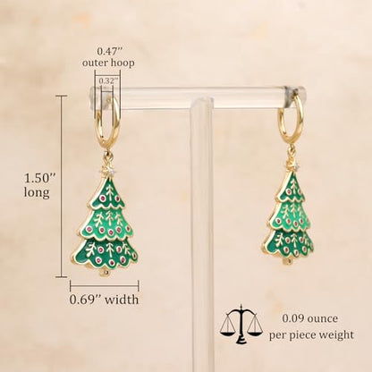 Sonateomber Gold Silver Small Hoop Dangle Earrings for Women, Trendy Dainty Rhinestone CZ Dangling Prom Wedding Leaf Flower Snowflake Butterfly Starfish Fashion Jewelry Gift - color: Green Tree