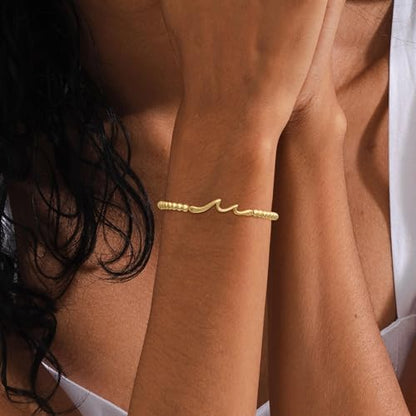 Beaded Bracelets for Women 14K Silver Gold Plated Stretch Handmade Ball Bracelets Cute Charm Bracelet Dainty Stackable Cross Heart Bow Wave CZ Circle Trendy Jewelry Easter Gifts - color: wave