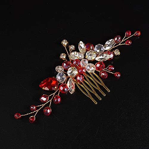 JWICOS Crystal Bride Wedding Hair Comb Rhinestone Bridal Hair Clip Glitter Wedding Hair Accessories for Women and Girls (Red) - color: Red