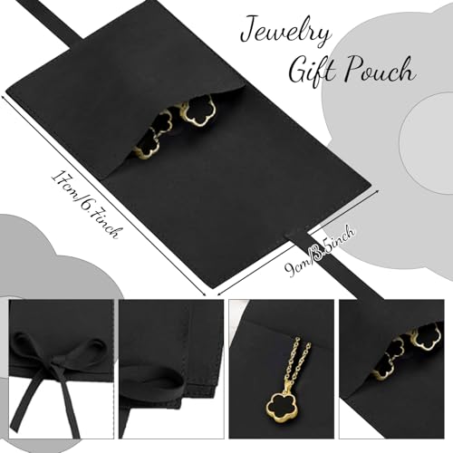 Lucky Flower Alloy Jewelry, Lucky Flower Design Necklace Earrings Bracelet Bangle Ring Jewelry Set, Clover Gold Plated Chain Wrap Ornament & Plush Pouch for Women - color: Black