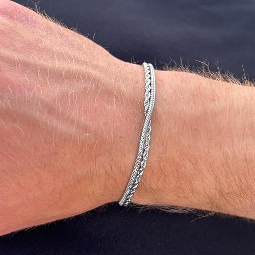 Mens Bracelet - Dainty Gold/Silver Chain Bracelet Stack 14K Gold Plated Silver Bracelets for Men Stainless Steel Adjustable Cross Charm Cuban Link Bracelet Snake Jewelry Set to Men Dad Birthday Day - color: S1, size: 7+2 Inch