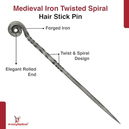 Armory Replicas Charming Countess Everyday Wear Forged Iron Twisted Spiral Design Medieval Hair Stick - Exquisite Gifts for Her, Perfect Renaissance Faire Accessory - style: Design6