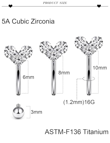 16G Astm F136 Titanium Eyebrow Piercing Jewelry Curved Barbell Eyebrow Ring Vertical Labret Lip Jewelry Daith Rook Earrings Navel Small Belly Button Ring Piercing Jewelry for Women Men CZ - style: 16G, 8MM Length-F
