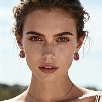 Tear Drop Earrings for Women,Crystal Stud Earrings With Gold and Amber color, Elegant Everyday and Wedding Jewelry Gift for Her