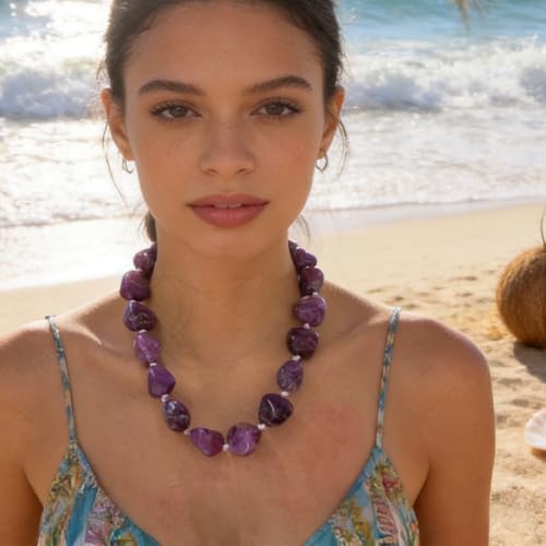 We We Chunky Colorful Beaded Necklace for Women Large Boho Statement Bead Chokers Necklaces Turquoise Blue Big Beads Jewelry Neck Summer Beach - color: big bead lavender