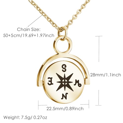 Gold Compass Charm Necklace for Women, Trendy Simple Dainty Inspirational Compass Butterfly Bow Knot Red Christmas Mug Sun Friendship Necklaces Graduation Gifts - style: Compass-B