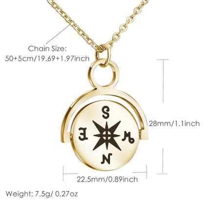 Gold Compass Charm Necklace for Women, Trendy Simple Dainty Inspirational Compass Butterfly Bow Knot Red Christmas Mug Sun Friendship Necklaces Graduation Gifts - style: Compass-B