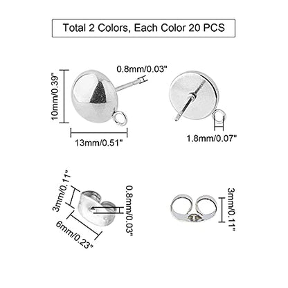 UNICRAFTALE 10mm Half Ball Post Earring Studs for DIY Jewelry Making