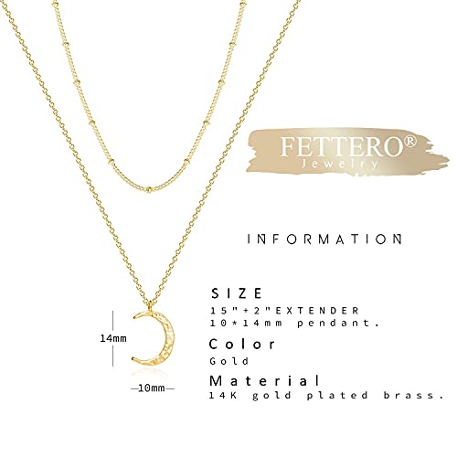 Fettero Pendant Necklace Gold Choker Layered Coin Open Karma Circle Full New Crescent Moon 14K Gold Plated Simple Dainty Necklaces for Women Jewelry Gift - style: Crescent Moon / 2 Layer