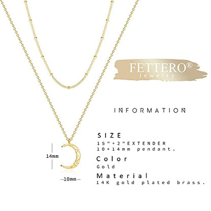 Fettero Pendant Necklace Gold Choker Layered Coin Open Karma Circle Full New Crescent Moon 14K Gold Plated Simple Dainty Necklaces for Women Jewelry Gift - style: Crescent Moon / 2 Layer