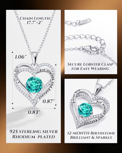 CDE S925 Silver Engraved Forever Love Heart Birthstone Necklaces for Women | 5A CZ,Hypoallergenic,Nickel-Free & Lead-Free Pendant,Anniversary Christmas Wedding Birthday Gift for Wife Girlfriend - color: 12-Dec, style: White Gold Plated