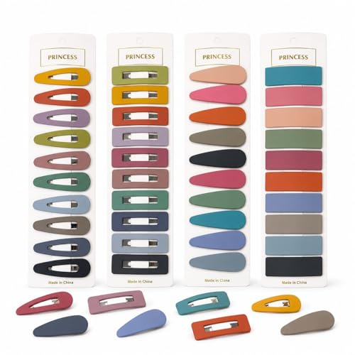 Bphne 40 Pcs Matte Non-Slip Snap Hair Clips for Women, Mixed Teardrop & Rectangle Barrettes, Cutout & Solid Metal Pins Set, Secure Grip for Fine Thick Hair Office Home - color: Mixed Cutout & Solid