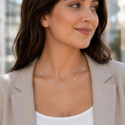 Dainty Silver Gold Necklaces for Women Cute Station Choker Simulated Diamond Necklace Simple Layering CZ Necklace Trendy Jewelry Gifts - color: Silver, style: Heart