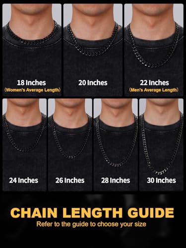 U7 Cuban Link Chain for Men, Stainless Steel Chain Necklace with Gift Box - color: b. 12mm Black, size: 20 Inch