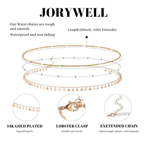 14K Gold Plated Waist Chain for Women Layered Waist Beads Belly Chain Belt, Waterproof Summer Beach Body Jewelry for Bikini, Festival Vacation Accessories for Women - style: Round Beads
