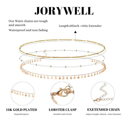 14K Gold Plated Waist Chain for Women Layered Waist Beads Belly Chain Belt, Waterproof Summer Beach Body Jewelry for Bikini, Festival Vacation Accessories for Women - style: Round Beads