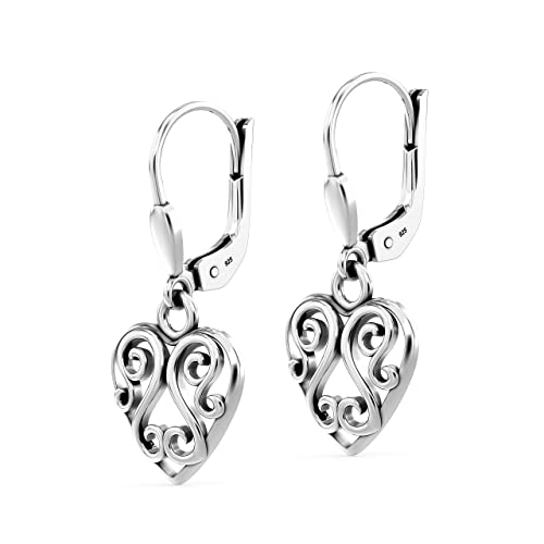 LeCalla 925 Sterling Silver Leverback Drop Earrings | Lightweight Italian Teardrop Dangle Earring for Women - color: Heart-Filigree AT