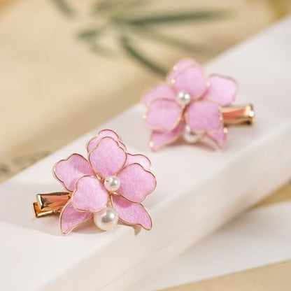 A Pair Wedding Hair Clips, Handmade Floral Design Crystal Hair Clips Pearl Barrettes, Rhinestones Flower Clips Pearl Headpieces Hair Pins Hair Accessories for Women Girls (Pink) - color: Pink