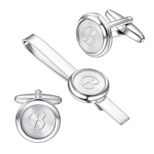 Monogram Cufflinks For Men Silver Tie Clip And Cufflink Set Suit Accessories Men - style: Monogram Cufflinks B
