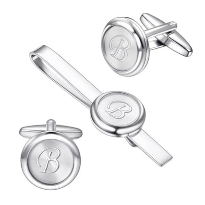 Monogram Cufflinks For Men Silver Tie Clip And Cufflink Set Suit Accessories Men - style: Monogram Cufflinks B