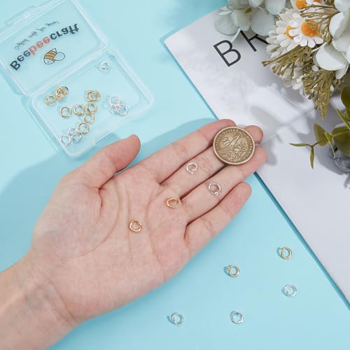 Beebeecraft 1 Box 30Pcs Locking Jump Rings 18K Gold & Sterling Silver Plated OD 7.5mm ID 4.6mm Circle Clasp Ring Connector Open End for Necklace Bracelet Keychain Jewelry Making - color: Gold, Silver