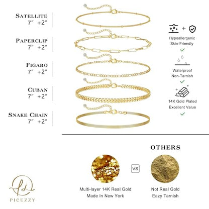 NECOCY Gold Bracelets Sets for Women Waterproof | Non Tarnish Gold Plated Cuban Paperclip Link Chain Stackable，Trendy Jewelry Accessories Gifts for Women - style: 6Pcs BRACELET SET-07