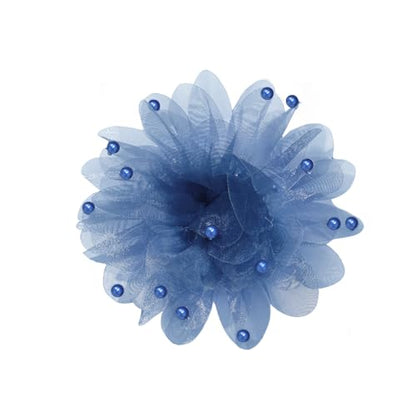 13cm/5in Beaded Mesh Flower Brooch Pin for Women Girls Dainty Round Shell Pearl Ball Beads Camellia Peony Flowers Brooches Lapel Hair Pins Elegant Wedding Anniversary Accessories Jewelry - color: Navy