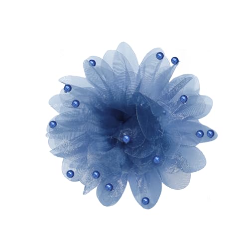 13cm/5in Beaded Mesh Flower Brooch Pin for Women Girls Dainty Round Shell Pearl Ball Beads Camellia Peony Flowers Brooches Lapel Hair Pins Elegant Wedding Anniversary Accessories Jewelry - color: Navy