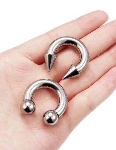 ASTM F136 Titanium 20/18/16/14/12/8/6/4/2g Internally Threaded Horseshoe Nose Septum Ring Gauge Earrings Lip Rings Prince Albert Jewelry Hoop Piercings for Women Men - size: 2g*16mm