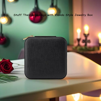 VLANDO Small Faux Leather Travel Jewelry Box Organizer Display Storage Case for Rings Earrings Necklace, Black - color: Black