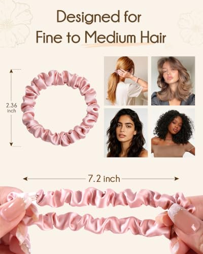 Yanibest 8 Pcs Satin Hair Ties - Thin Hair Scrunchies for Women & Girls | Silk Feeling Soft Hair Ties No Damage Frizz Free, Ponytail Holders Gentle on Hair for Fine to Medium Hair - color: Pink