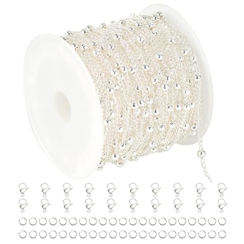 UMAOKANG 32.8 Feet Silver Plated Brass Chain for Jewelry Making Twist Curb Bead Necklace Chains Bulk with Jump Rings and Lobster Clasps - color: Silver Twist Crub Bead