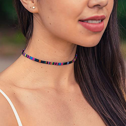 Made by Nami Boho Choker for Women and all Genders Waterproof & Adjustable Surfer Necklace Choker for Pride Parade & Hippie Festival - color: Black-Pink