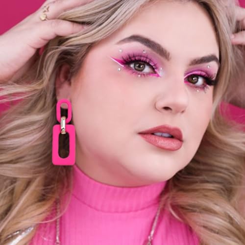 Geometric Square Earrings for Women Lightweight Colorful Color Block Acrylic Chunky Geometric Rectangle Oval Link Chain Statement Earring - style: Rose Red Rectangle