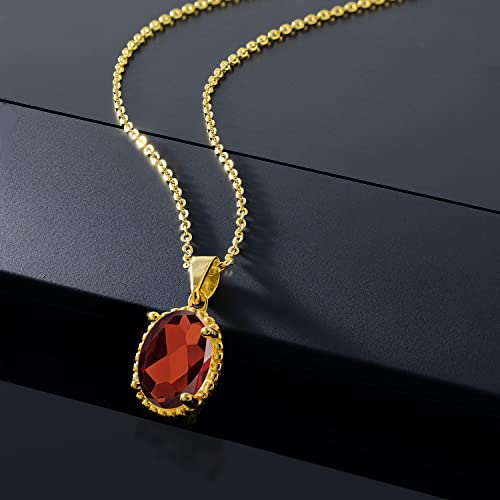 Gem Stone King 11X9MM Oval Gemstone Birthstone Pendant Necklace | 925 Sterling Silver | Solitaire Necklace For Women | With 18 Inch Chain | Fine Jewelry Gifts for Mom Women Wife Her - color: Garnet-January