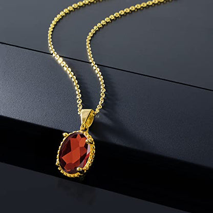 Gem Stone King 11X9MM Oval Gemstone Birthstone Pendant Necklace | 925 Sterling Silver | Solitaire Necklace For Women | With 18 Inch Chain | Fine Jewelry Gifts for Mom Women Wife Her - color: Garnet-January