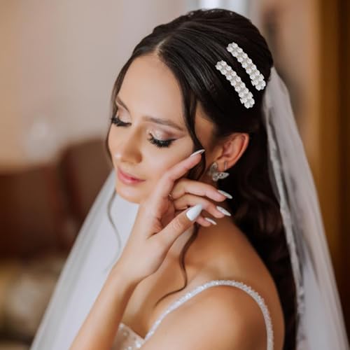 2Pcs Pearl Barrettes for Women,Elegant Pearl Hair Clips | White Fancy Hair Barrettes Wedding Brides Hairs Accessory,Party Daily Use