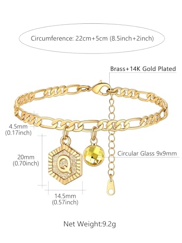 Custom4U Personalized Initial Ankle Bracelets for Women 14K Gold Plated Dainty CZ Birthstone Hexagon Letter Initial Anklets for Women Adjustable Silver/Gold Foot Chain Summer Beach Jewelry Gifts - color: Gold Hexagon-Q