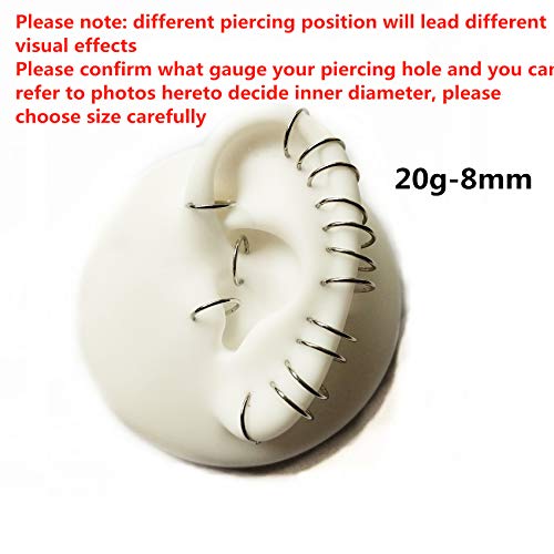 ORANGELOVE Hypoallergenic Nose Rings 20G 18G 16G 14G 12G 10G 8G 316l Surgical Steel Septum Jewelry Hinged Segment Ring Body Piercing Nose Hoop Lip Rings Nose Helix Cartilage Rook Earrings - color: Silver, size: 1pc 20 Gauge 8mm