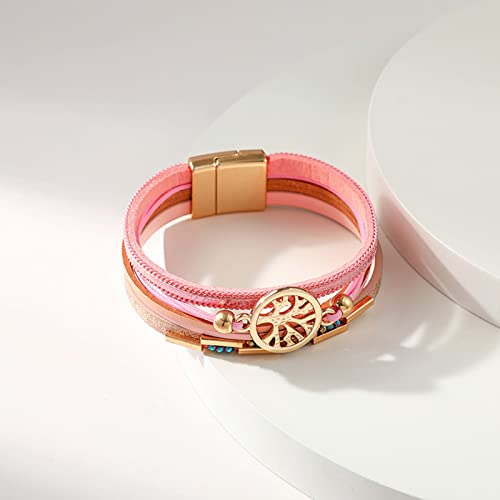Long tiantian Boho Western Bracelets for Women Leather Wrap Bracelets Turquoise Bracelet Western Jewelry Country Concert Outfits - color: leather wrap bracelets for women（pink）