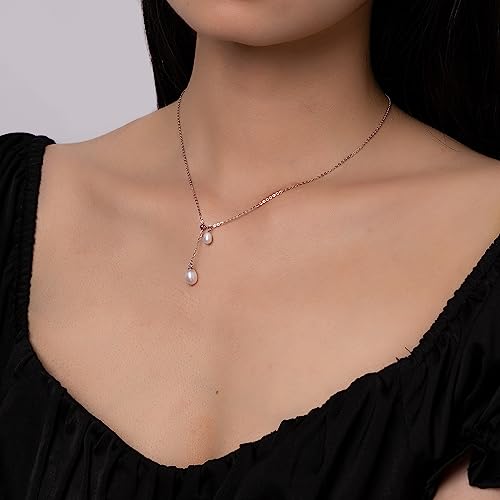 925 Sterling Silver Dainty Freshwater Cultured Pearl Choker Necklace White Genuine Real Pearl Charm Necklaces Jewelry Gifts for Her - color: Choker Y-Silver
