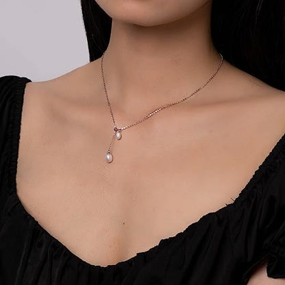 925 Sterling Silver Dainty Freshwater Cultured Pearl Choker Necklace White Genuine Real Pearl Charm Necklaces Jewelry Gifts for Her - color: Choker Y-Silver