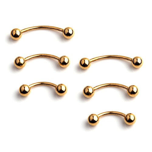 Ruifan 3prs(6pcs) Surgical Steel Tiny Curved Eyebrow Ear Navel Belly Lip Ring Barbell Piercing Jewelry 20g 6mm/8mm/10mm - color: 6PCS - Gold